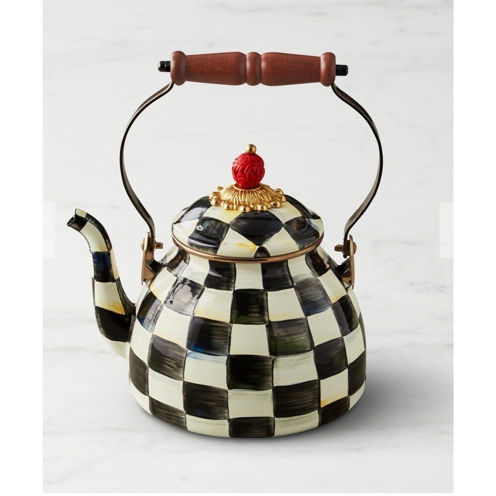 Mackenzie Childs Courtly Check 2qt Tea Kettle NEW